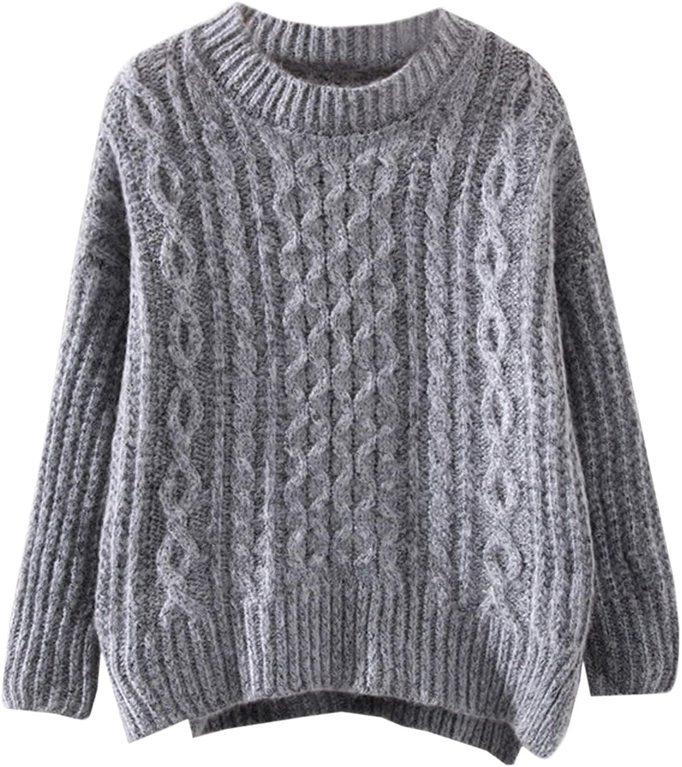 Futurino Women's Drop Sleeve Cropped Side Split Cable Knit Sweater Pullover