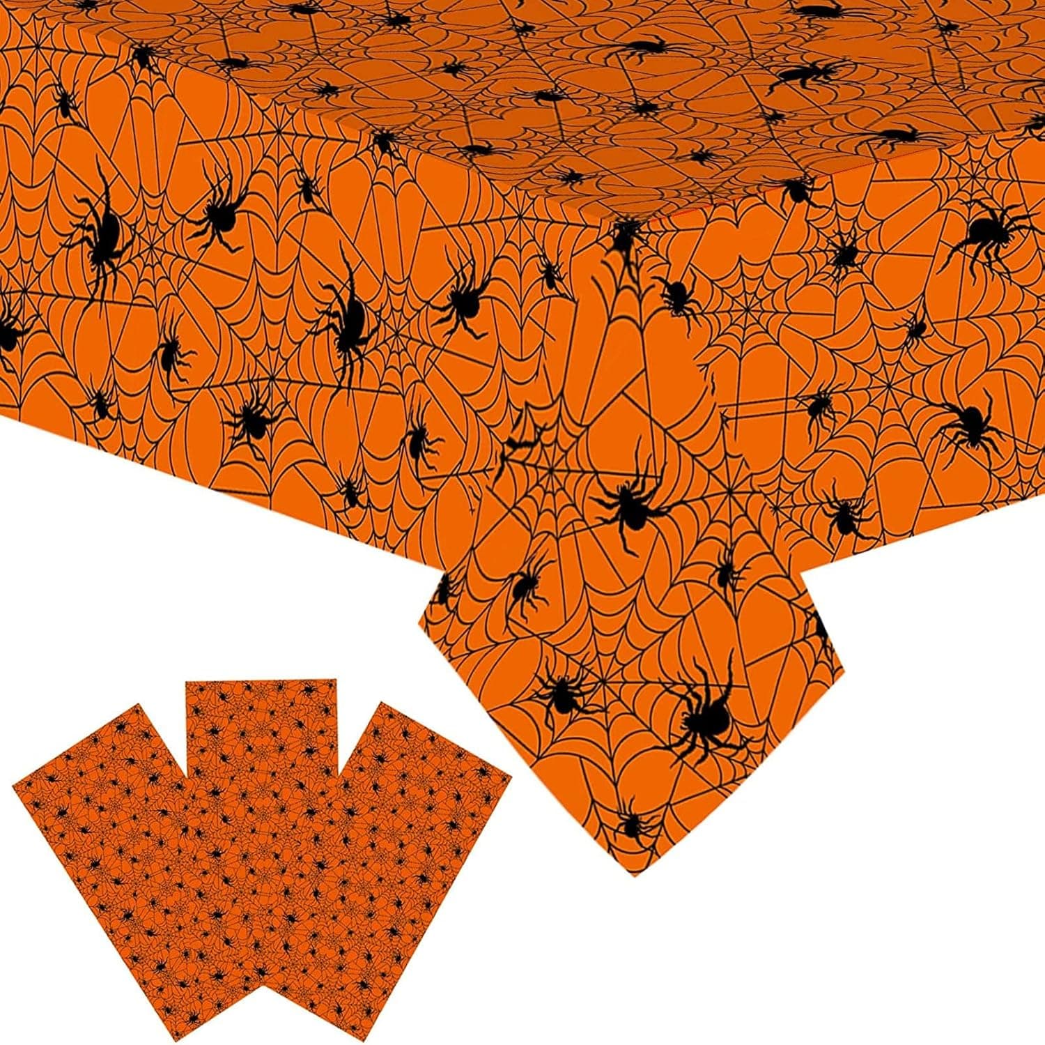 UOMNICUE Christmas Tablecloth 54 X 108Inch,Disposable Plastic Red White Christmas Trees Snowflakes Table Cover Christmas Theme Tablecloth for Christmas Holiday Party Decorations (3, Spider Web)