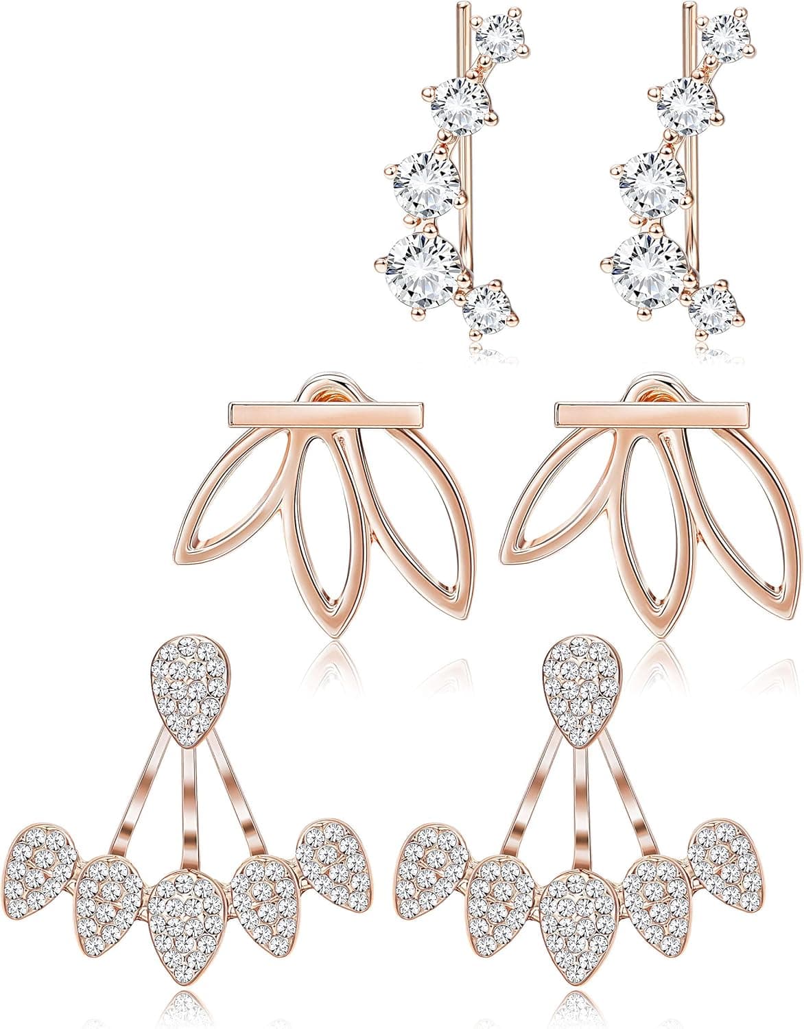 LOLIAS 3 Pairs Lotus Earrings Stud Earrings Set for Women Girls Bohemian Ear Crawler Cuff Earring RG