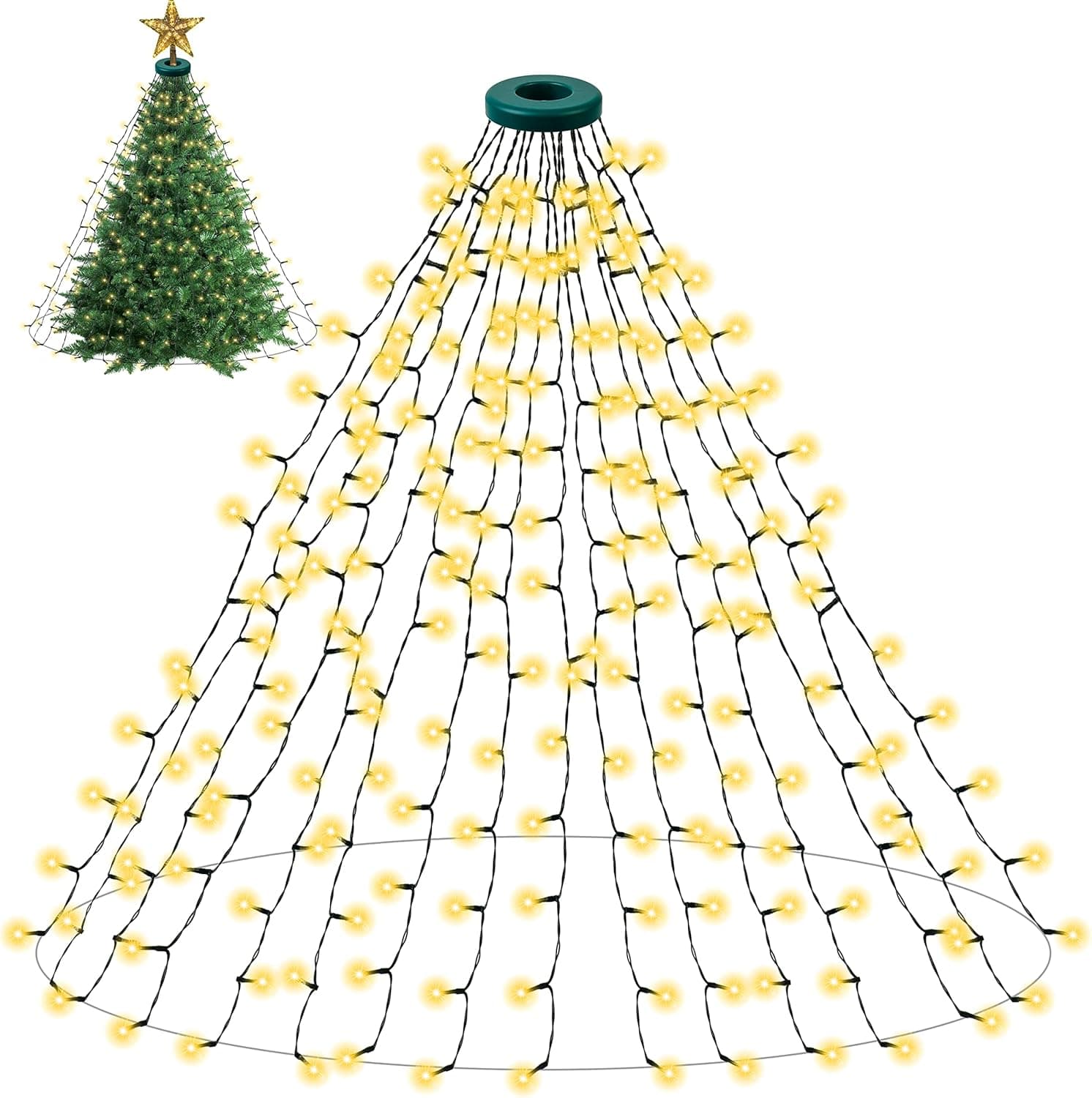 Christmas Tree Lights - WarmWhite 400 LED 6.59FT x 16 Drop Lights Christmas Decorations with 8 Models & Memory Function & Timer