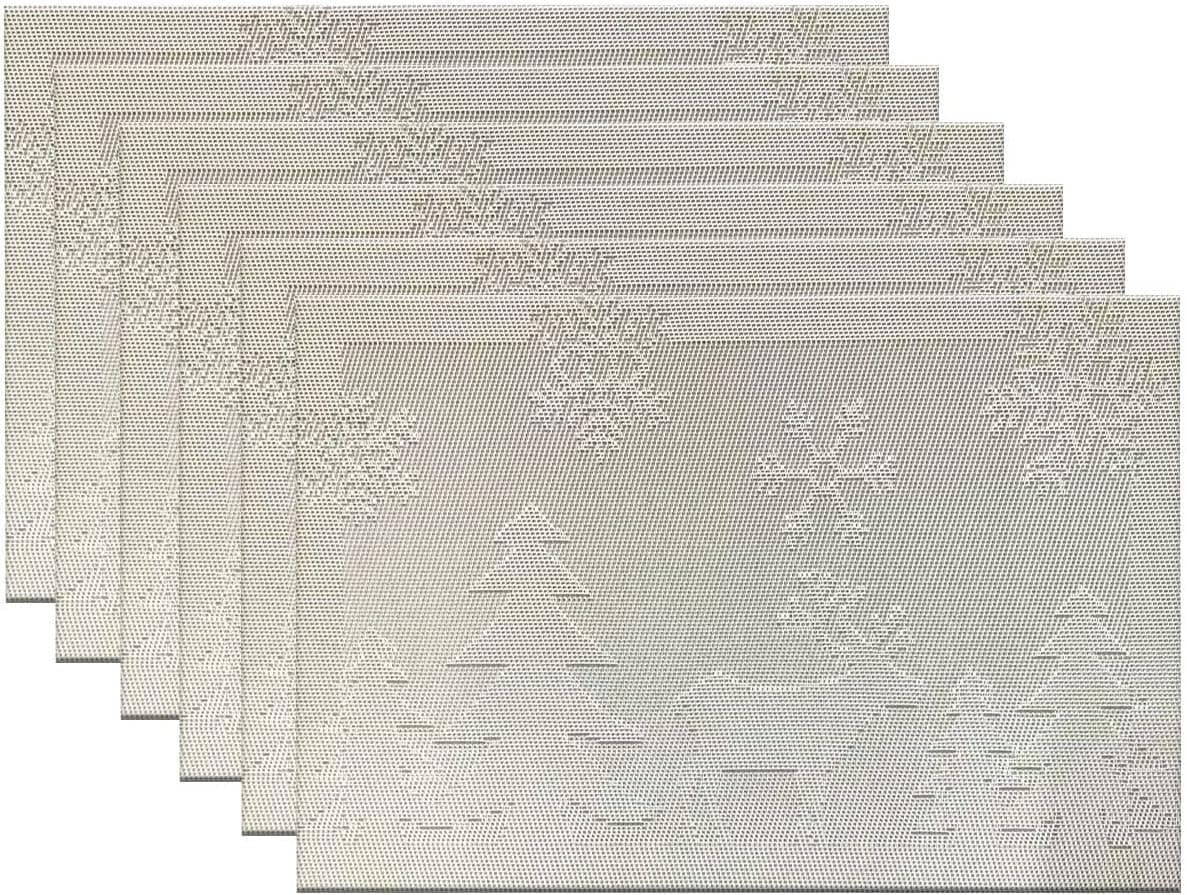CoYcxle Christmas Placemat Set of 6- Non Slip Heat Resistant Plastic Placemats for Dining Table, Washable Square Placemat, Suitable for Kitchen, Restaurant, Coffee Shop, Bar (Silver)