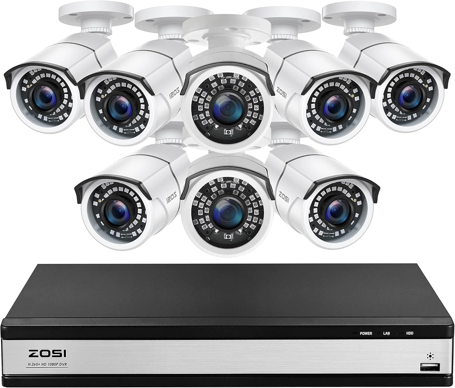 ZOSI 1080p 16 Channel Security Camera System, H.265+ 16CH Hybrid DVR without Hard Drive and 8 x 1080p CCTV Bullet Camera Outdoor Indoor with 120ft Night Vision ,105°Wide Angle, Remote Access