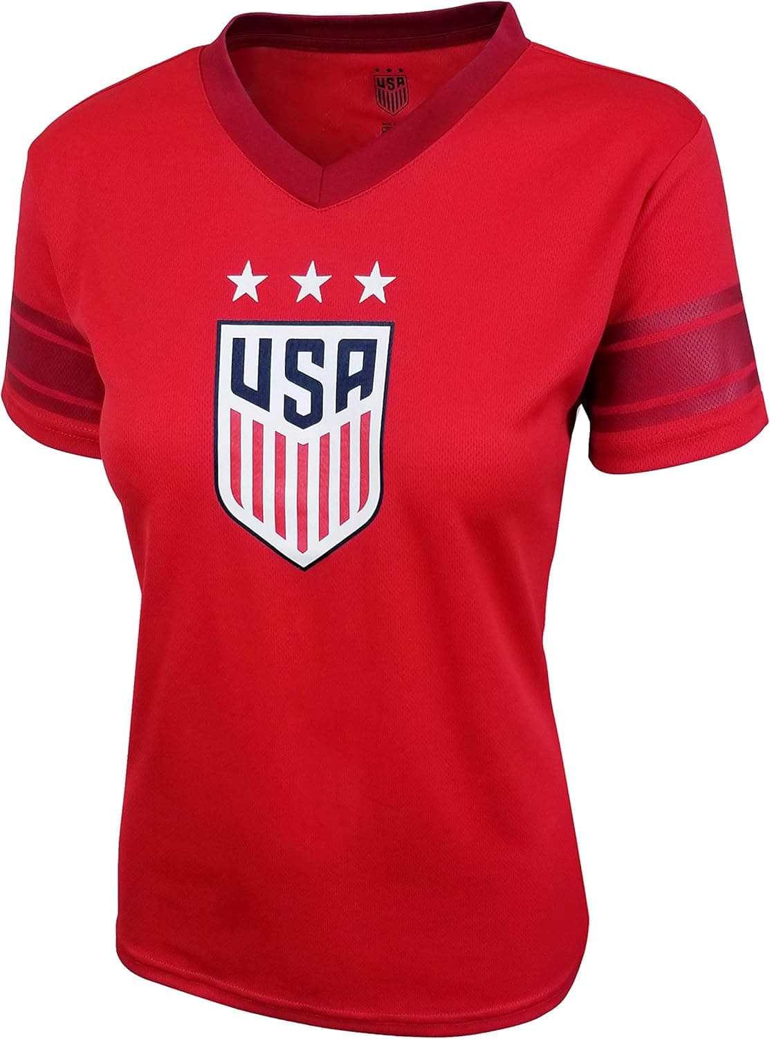 Icon Sports U.S. Soccer USWNT Women's Football Polymesh Tee (Alternate Red, Medium)