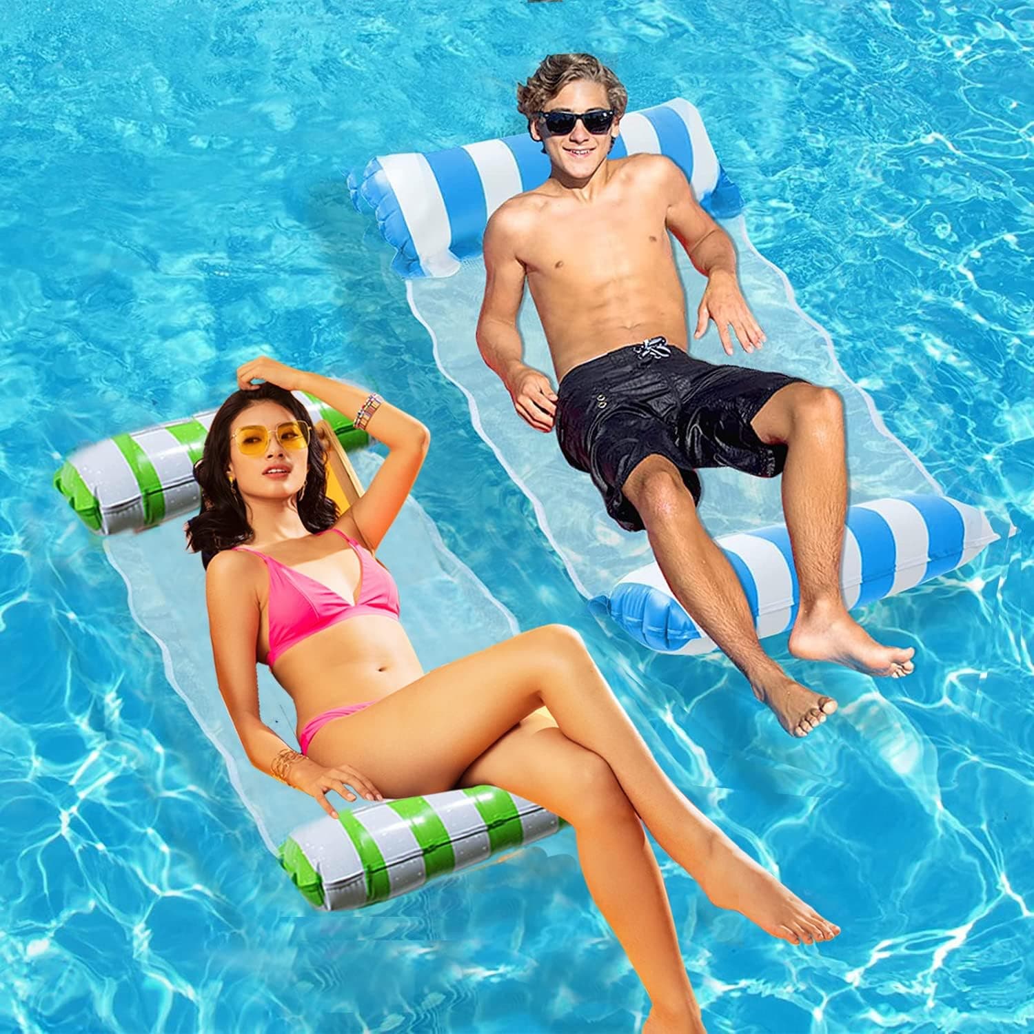 Grepol-V 2 Pack Pool Hammock Floaties Multiple-Purpose, 4-in-1 Swimming Water Lake Beach