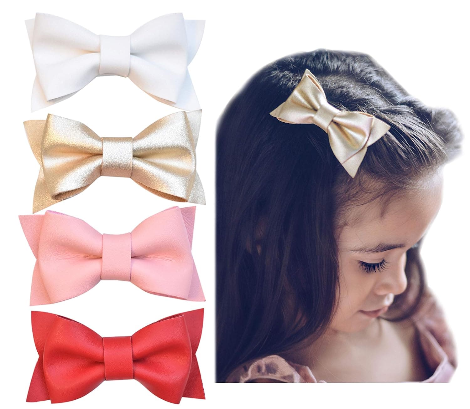 California Tot Non Slip Fully Lined Alligator Faux Leather Bow Hair Clips in Assorted Pack (Deluxe)