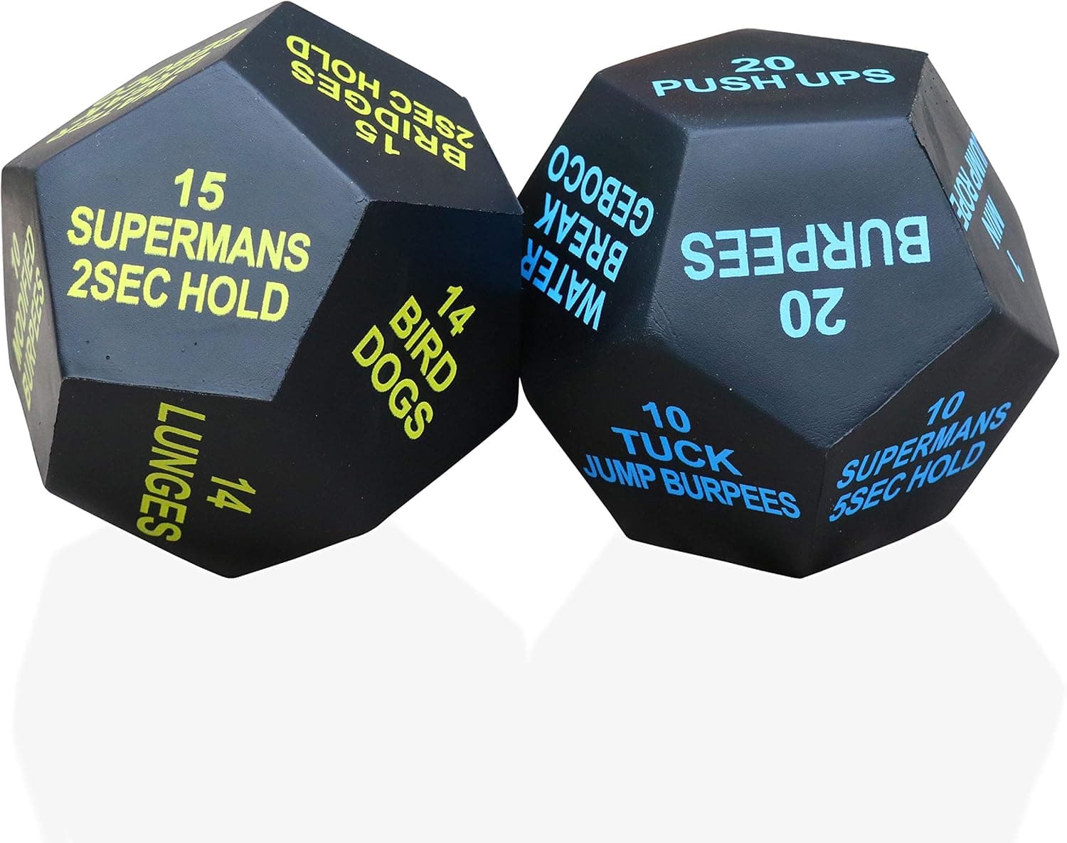 GeboCo 12 Sided Exercise Dice - Pack of 2 Activity Cubes with 24 Games for Health Cardio Group Fitness Workout Classes - Complete with Alignment Stretch Guide for Women, Men and Kids