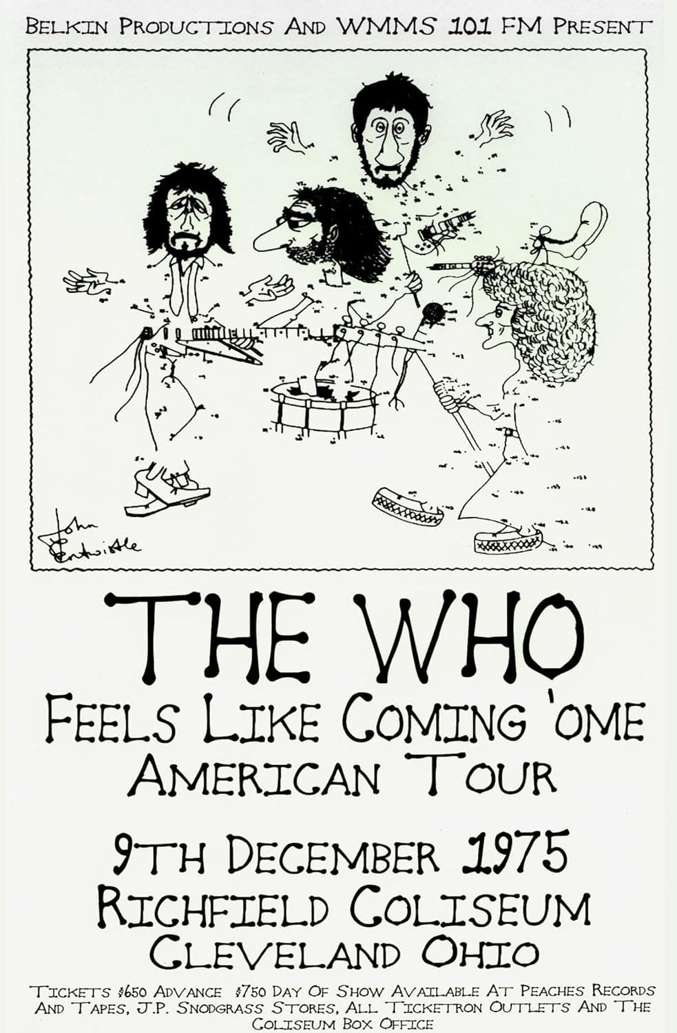 The Who - Live 1975 Retro Art Print — Poster Size — Print of Retro Concert Poster — Features Roger Daltrey, Pete Townshend, John Entwistle and Keith Moon.