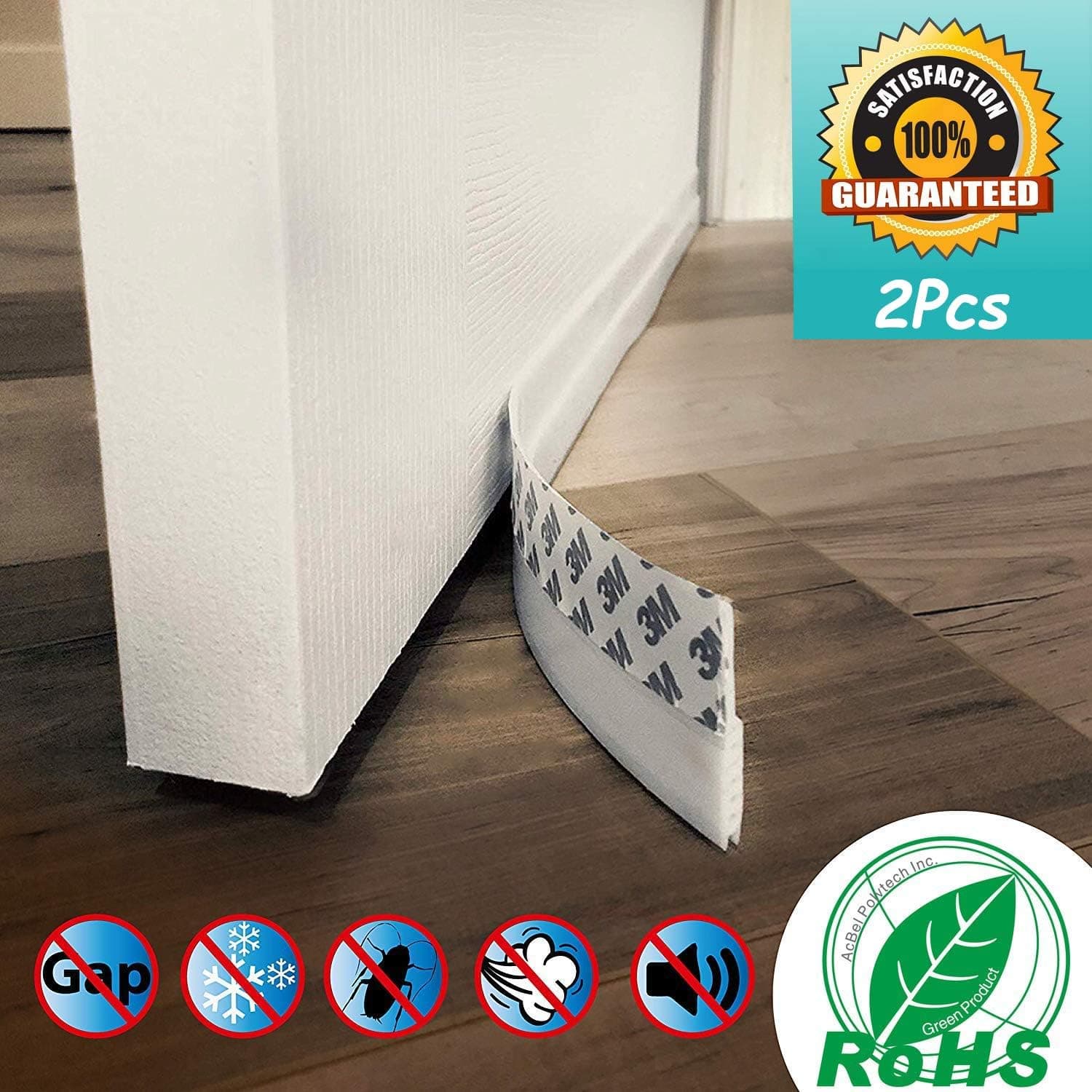 Door Sweep Strip Under Door Draft Blocker, Door Draft Stopper Under Door Seal for Exterior/Interior Doors, Window Seal Strip Soundproof Door Bottom Weather Stripping, Self Adhesive Foam,White,2pcs