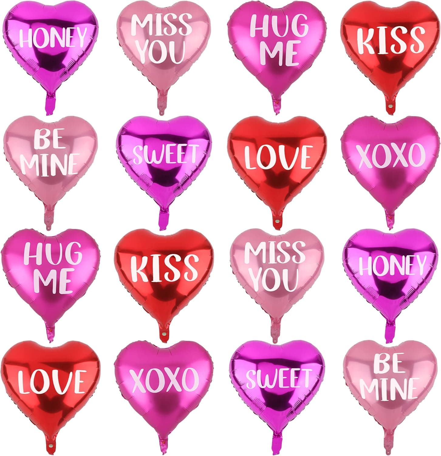ADXCO 16 Pieces Valentines Day Balloons 18 Inch Foil Heart Balloons LOVE MISS YOU KISS Foil Balloon Mylar Balloons for Valentines Day Wedding Anniversary Birthday Party Decorations Supplies