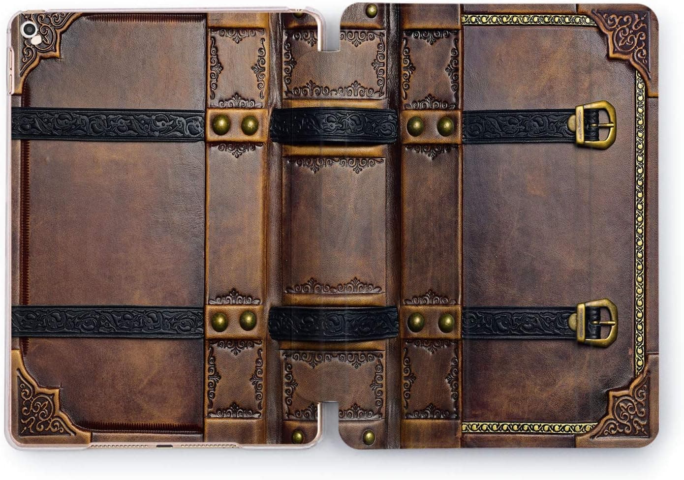 Wonder Wild Case Compatible with iPad Rare Book Pro 9.7 11 Mini 1 2 3 4 5 6 Air 2 10.5 12.9 11 10.2 Design 5th 6th Gen Hard Cover Folio Binding Vintage Rivets Tracery Retro Folio Antique Old