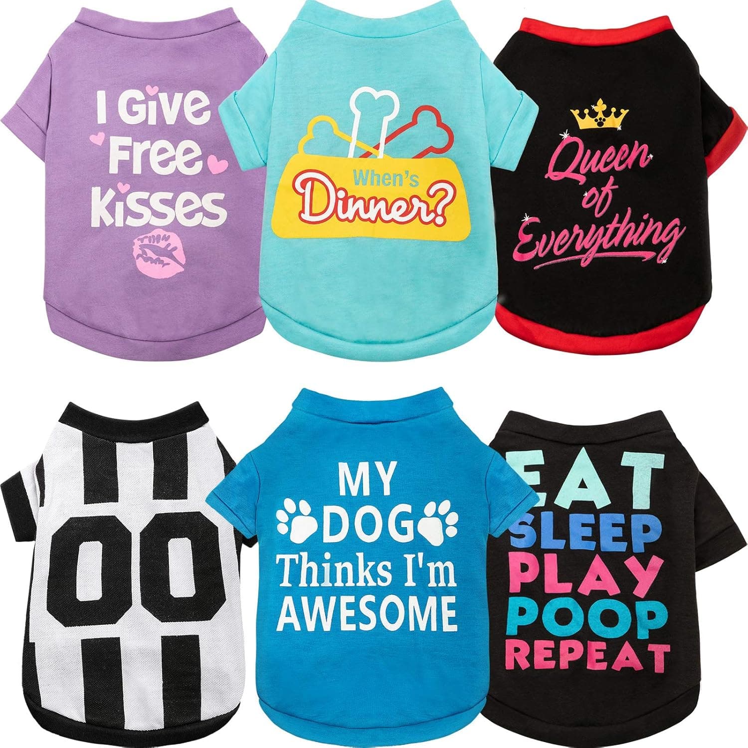 6 Pieces Pet Breathable Shirts Letter Printed Puppy Apparel Christmas Dog Vest Halloween Dog Clothing Dog Apparel Dog Soft T-Shirt for Pet Dogs (S)