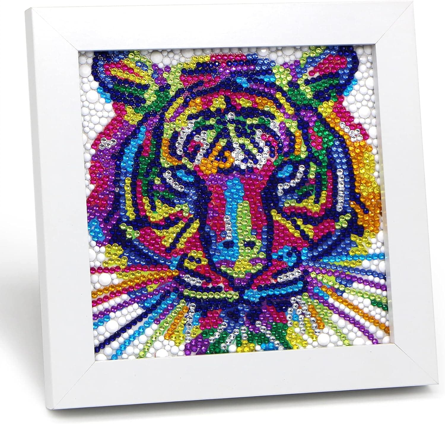 AyuqEjus 5D Diamond Painting Kits for Kids with 7.1"X7.1"Wooden Frame, Diamond Art for Kids Ages 6-12 by Number Kits DIY Painting Arts and Crafts,Diamond Dots for Kids Gift(Tiger)