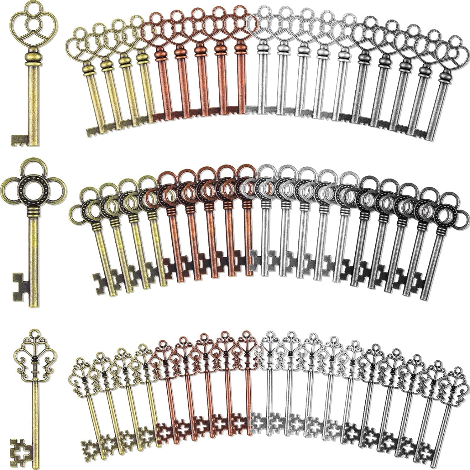 Hotop Vintage Large Skeleton Key Set Charms Finish Skeleton Key Antique Skeleton Castle Dungeon Pirate Keys for DIY Jewelry Making Wedding Decoration Birthday Party Favors, Mini Treasure Toys