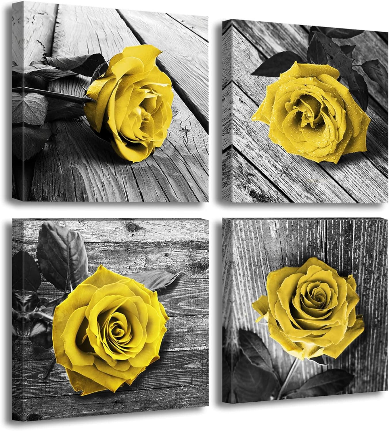 Yellow Decor Canvas Wall Art Valentine Decorations for Home Rose Flowers Pictures for Living Room Office Décor Women Black White Gray Bathroom Accessories Framed Paintings Modern Artwork