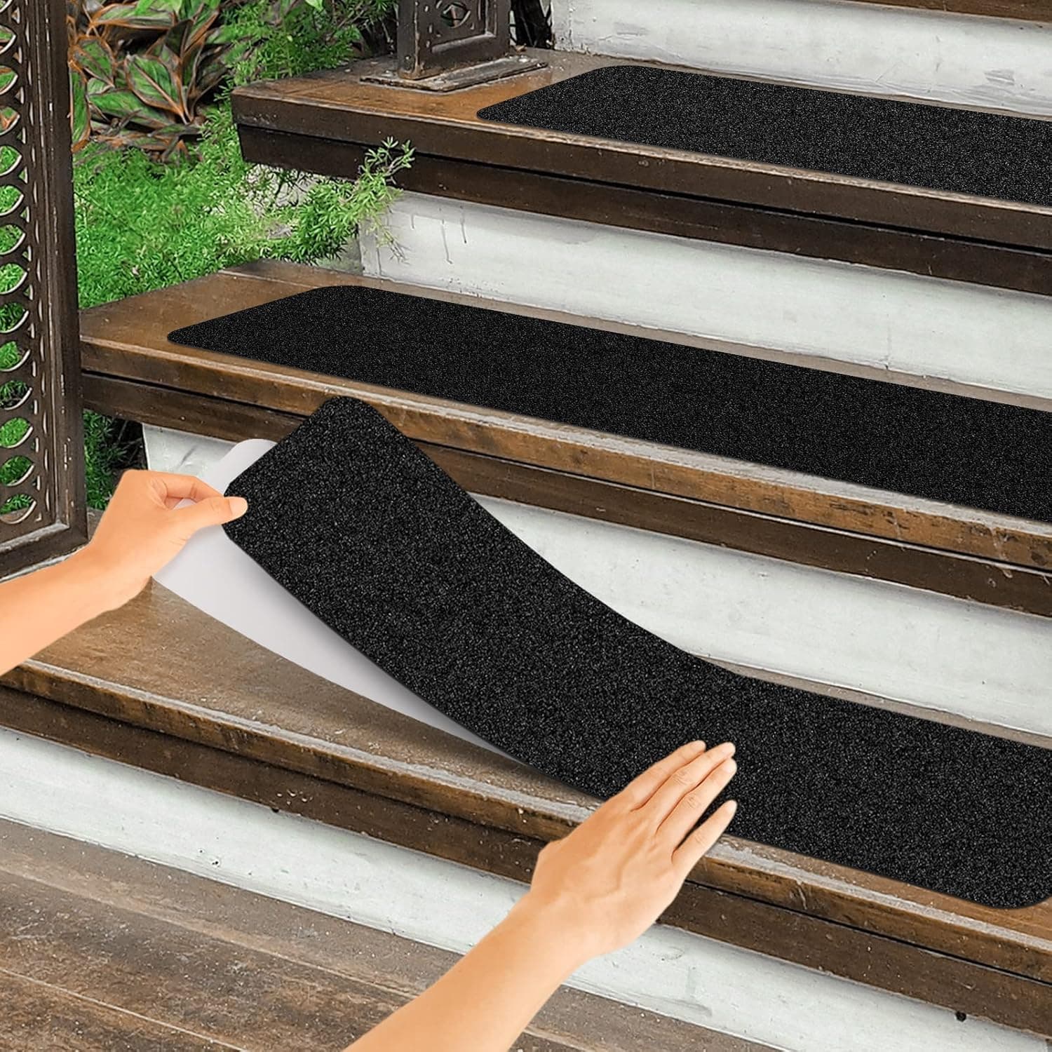 ToStair Non Slip Outdoor Stair Treads,8"x30"(12-Pack),Black Pre-Cut 80 Grit Anti Slip Grip Tape,Non Skid Heavy Duty Traction Adhesive Step Stripes for Staircase,Skateborad and Deck.