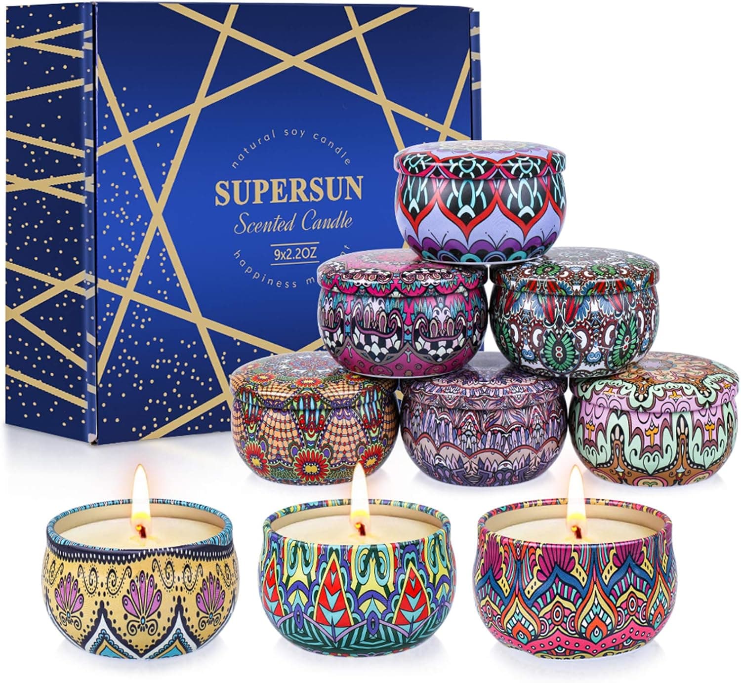 SUPERSUN Scented Candles Gifts Set for Women, 9 PCS Soy Wax Candle Kit, Lavender, Lemon, Magnolia, Jasmine Candles for Home(9 x 2.5oz)