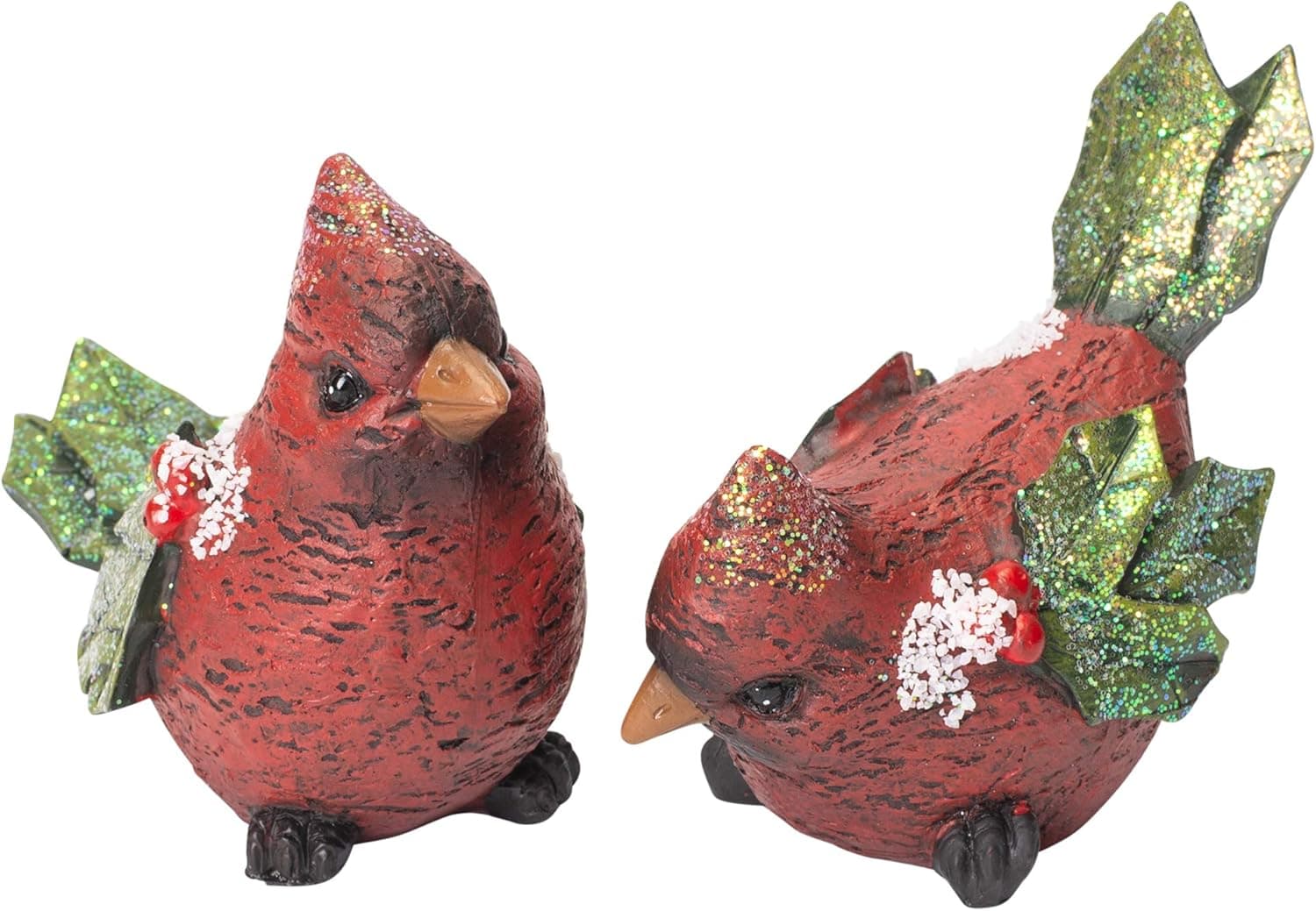 Napco Imports Holly Leaf Cardinals Glitter 3 Inch Resin Winter Figurines Assorted Set of 2