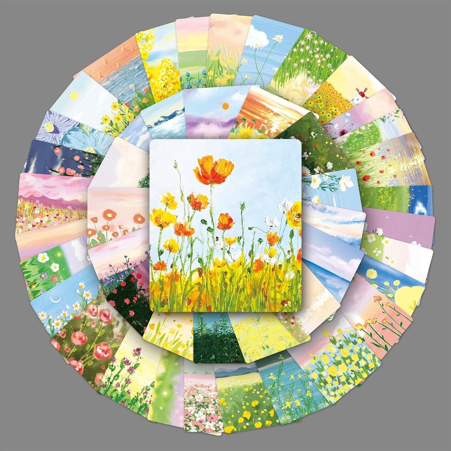 50pcs Flower Oil Painting Sticker Vinyl Waterproof Landscape Stickers for Laptop Water Bottle Luggage Skateboard Cars Bicycle Scrapbook Guitar, Colorful Cute Aesthetics Flower Stickers for Teens Kids