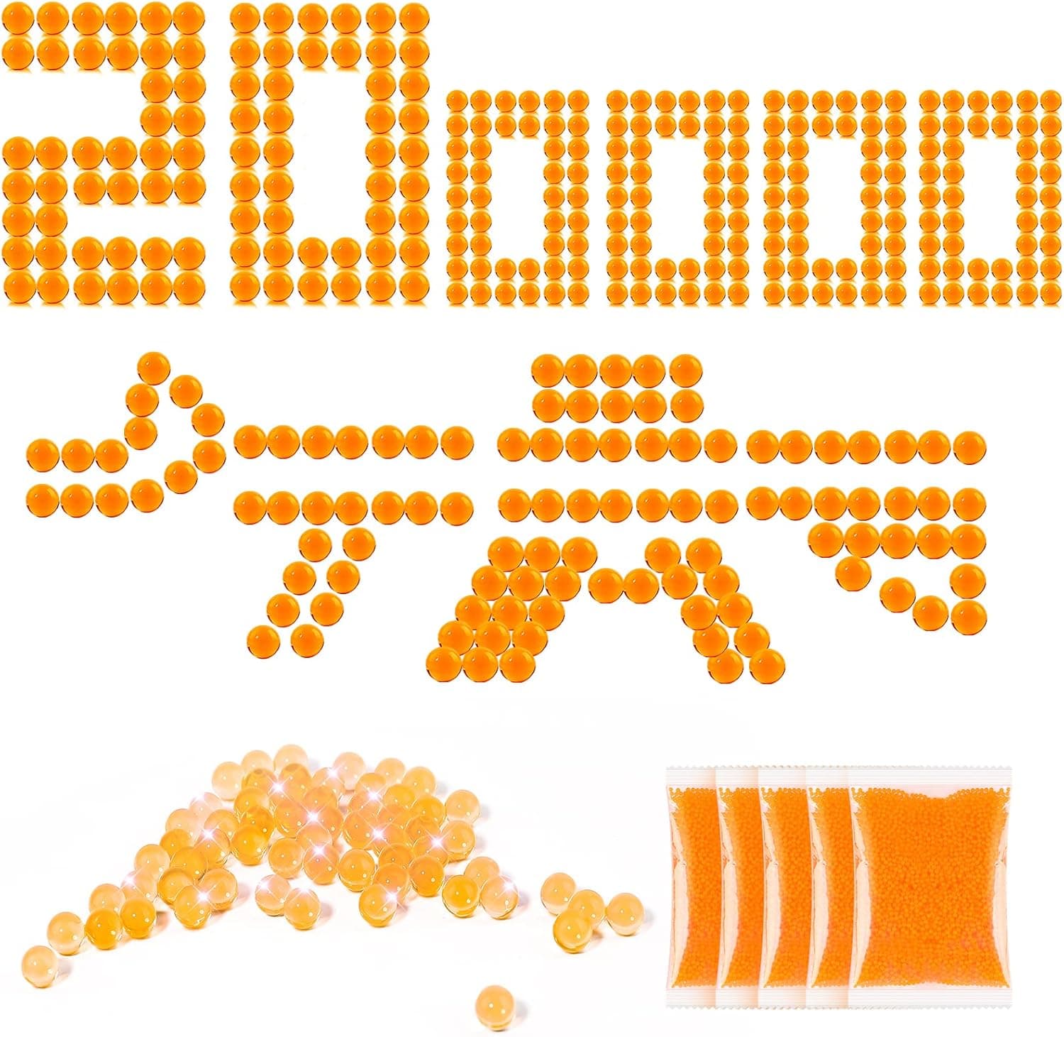 Water Balls Beads Refill Ammo(7-8 mm, 20 Pack, 10000 PCS Per Pack), Gel Ball Bullets for Blaster Splatter Orbeez Made of Non-Toxic Eco-Friendly Water Ball Compatible with Toy Blaster,Orange