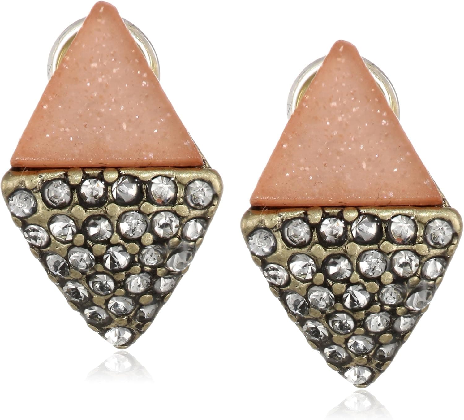 Amazon Collection Crystal Diamond Shaped Burnished Silver Tone Stud Earrings