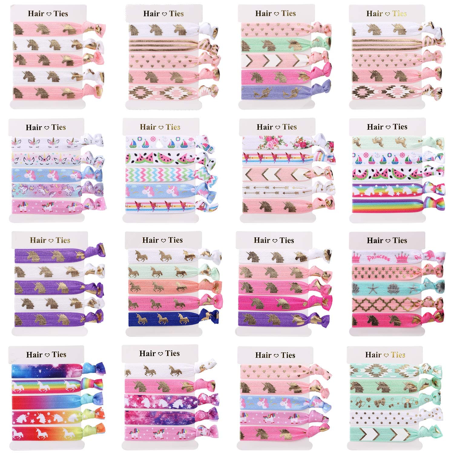 Unicorn Hair Ties Bracelet, 80Pcs, Party Favors Birthday Gifts Supplies, Elastic Ponytail Holders Decorations for Girl and Children