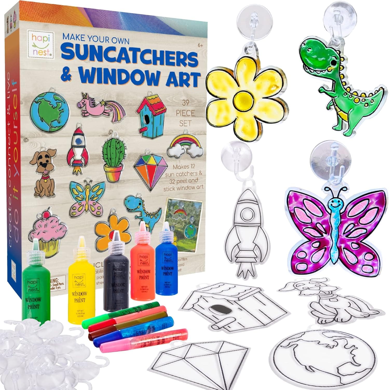 Hapinest Suncatchers and Window Art Paint Kit - Arts and Crafts for Kids Girls and Boys Ages 6 Years and Up