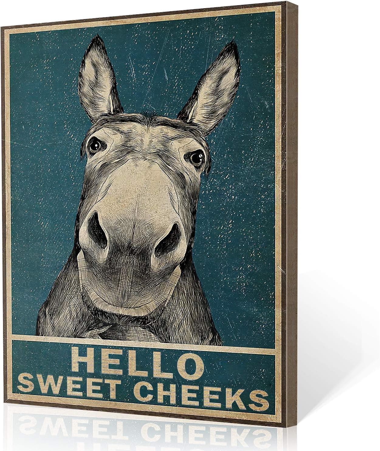 GXQQ Funny Donkey Canvas Wall Art, Hello Sweet Cheeks Bathroom Signs, Farmhouse Rustic Vintage Wall Decor with Funny Quotes for Bathroom Living Room Bedroom, Donkey Pictures in Country Style, 12×16 In