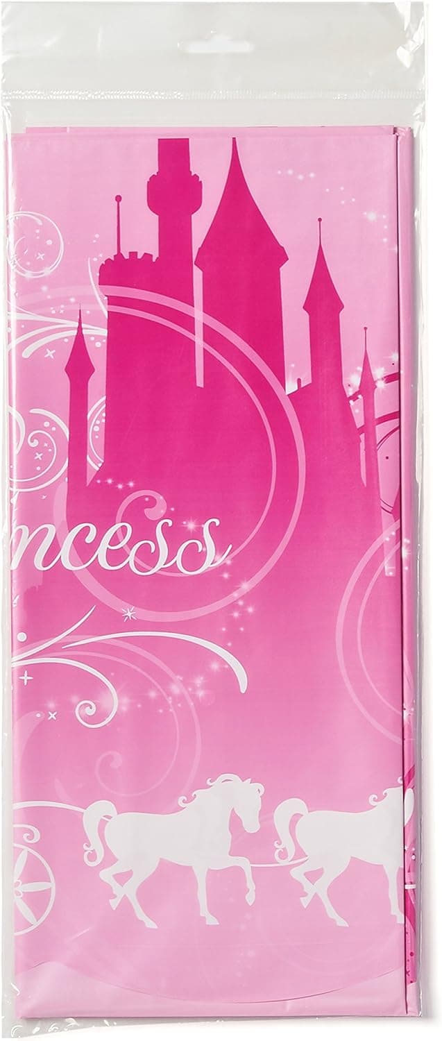 Disney Princess Sparkle Plastic Table Cover Tableware Decoration (1 Piece), Pink, 54" x 96".