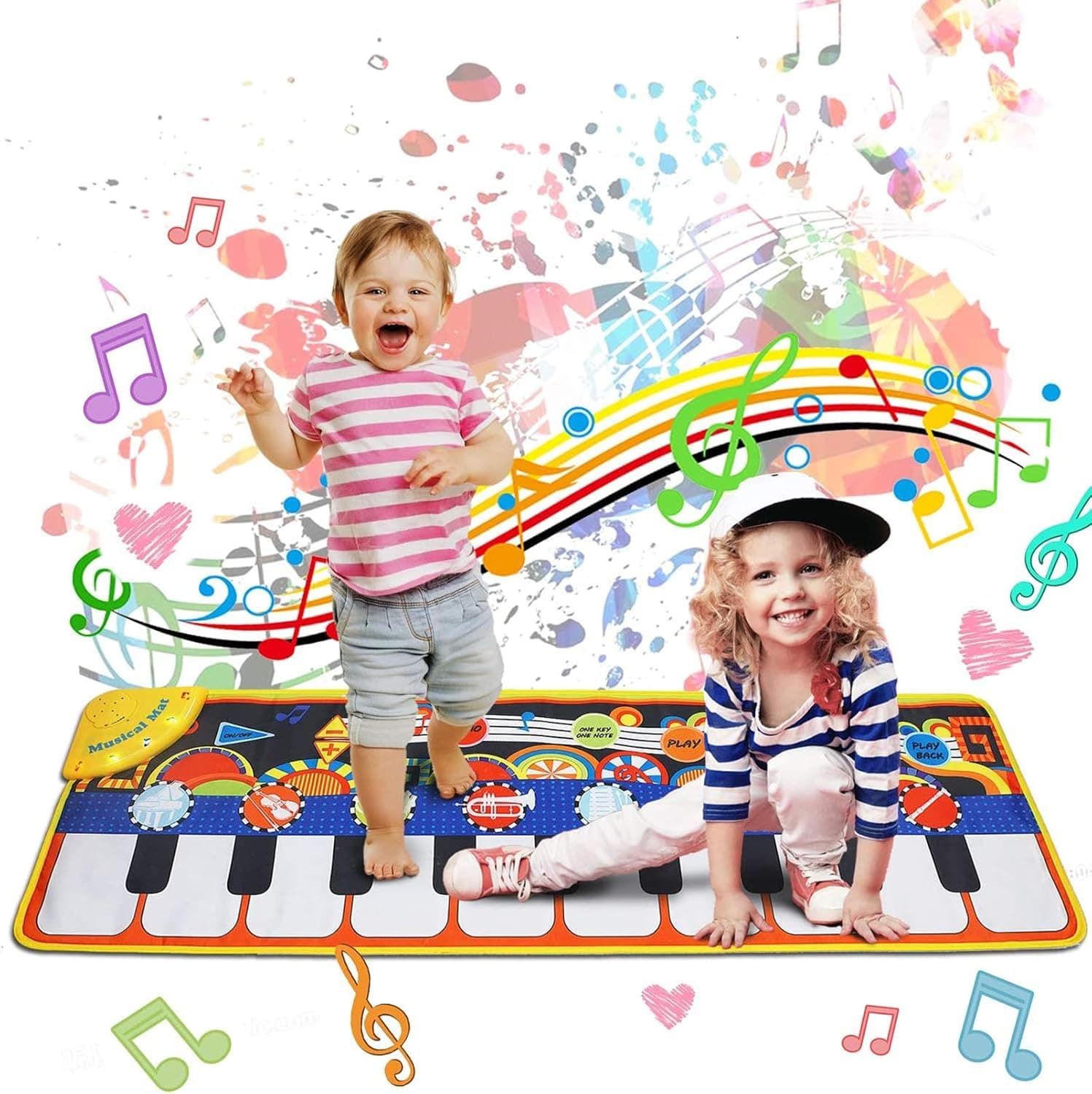 Music Mat Toy for Kids Toddlers Age 3-8 Years Old, 19 Piano Key Playmat Touch Play Game Dance Blanket Carpet Mat with Record, Playback, Demo, Adjustable Vol, Educational Toys for Girls Boys, 43"X14"