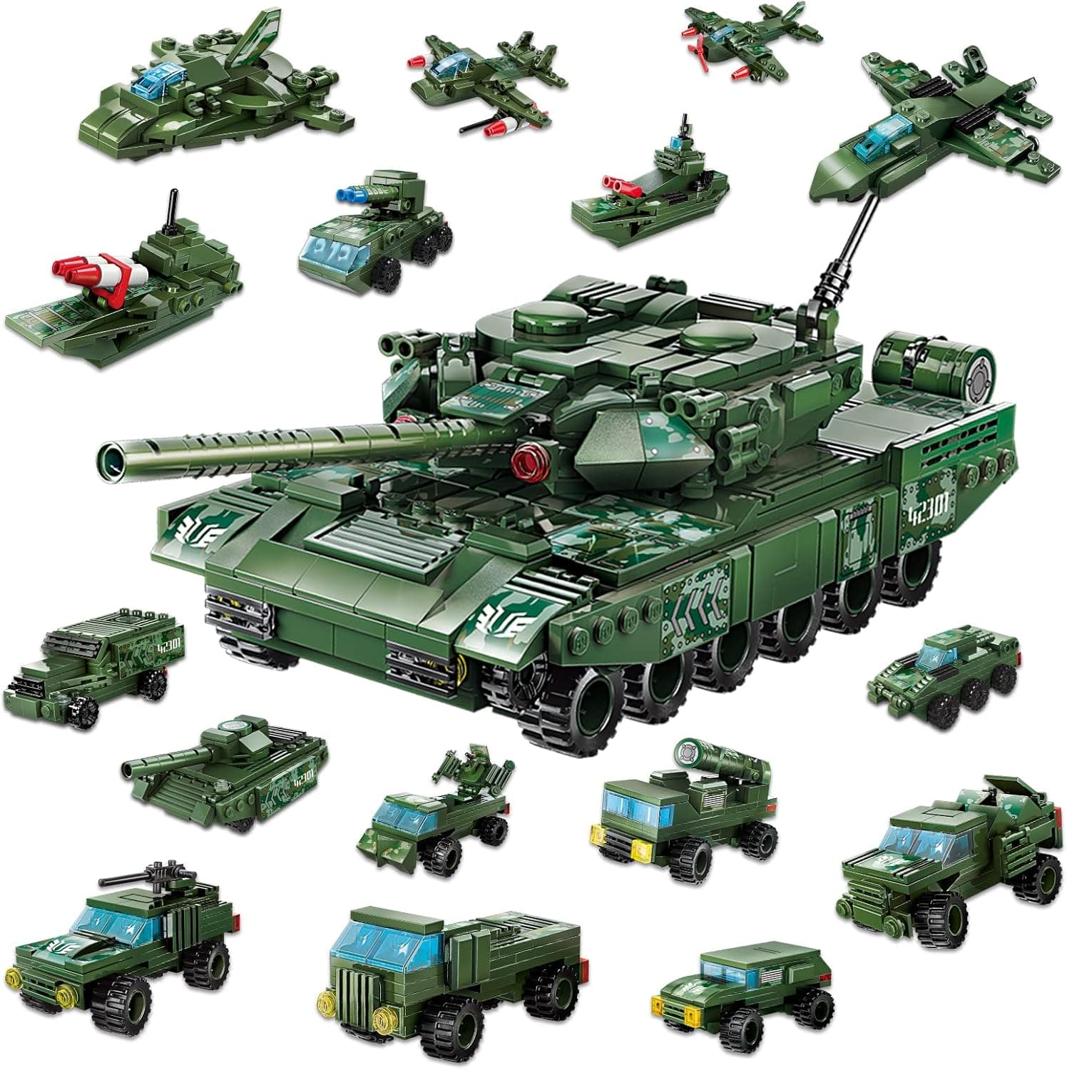 Military Armed 8 in 1 Tank Building Blocks Set , Compatible with Lego WW2 Armed (642PCS) Toys Gift for Boys 6-10, 8-14 Year