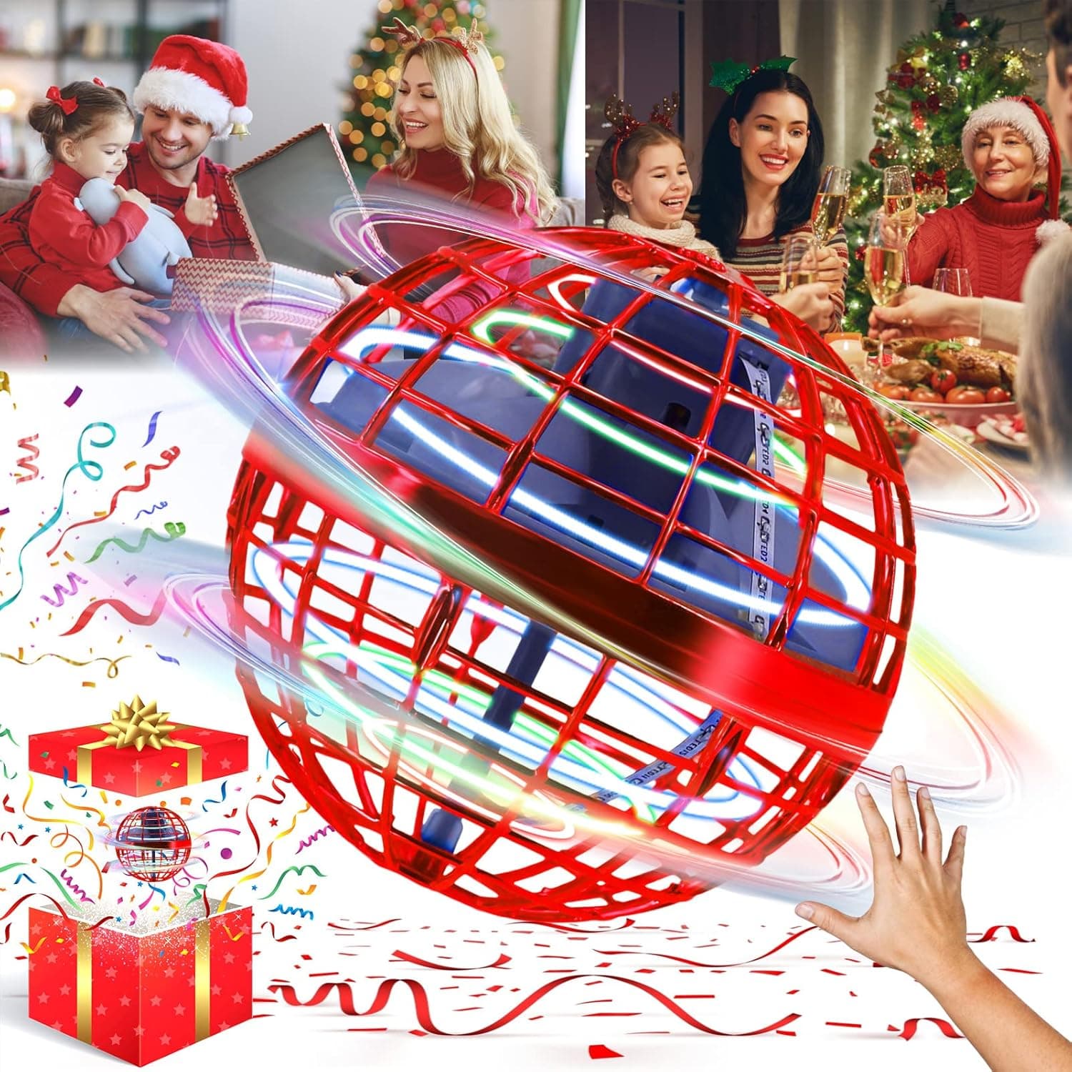 Flying Orb Ball, 2023 New Hover Ball 360°Rotating Magic Ball Toy with LED Lights Galactic Fidget Spinner for Kids Adults Indoor Outdoor
