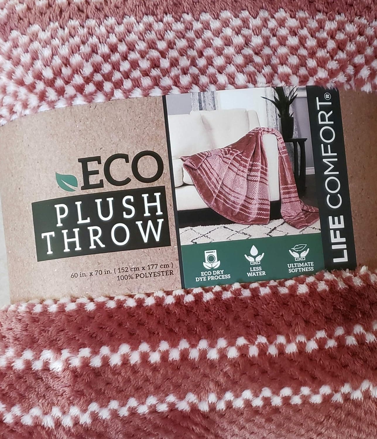 Life Comfort ECO Plush Throw 60 x 70 Inches ,Light Rust