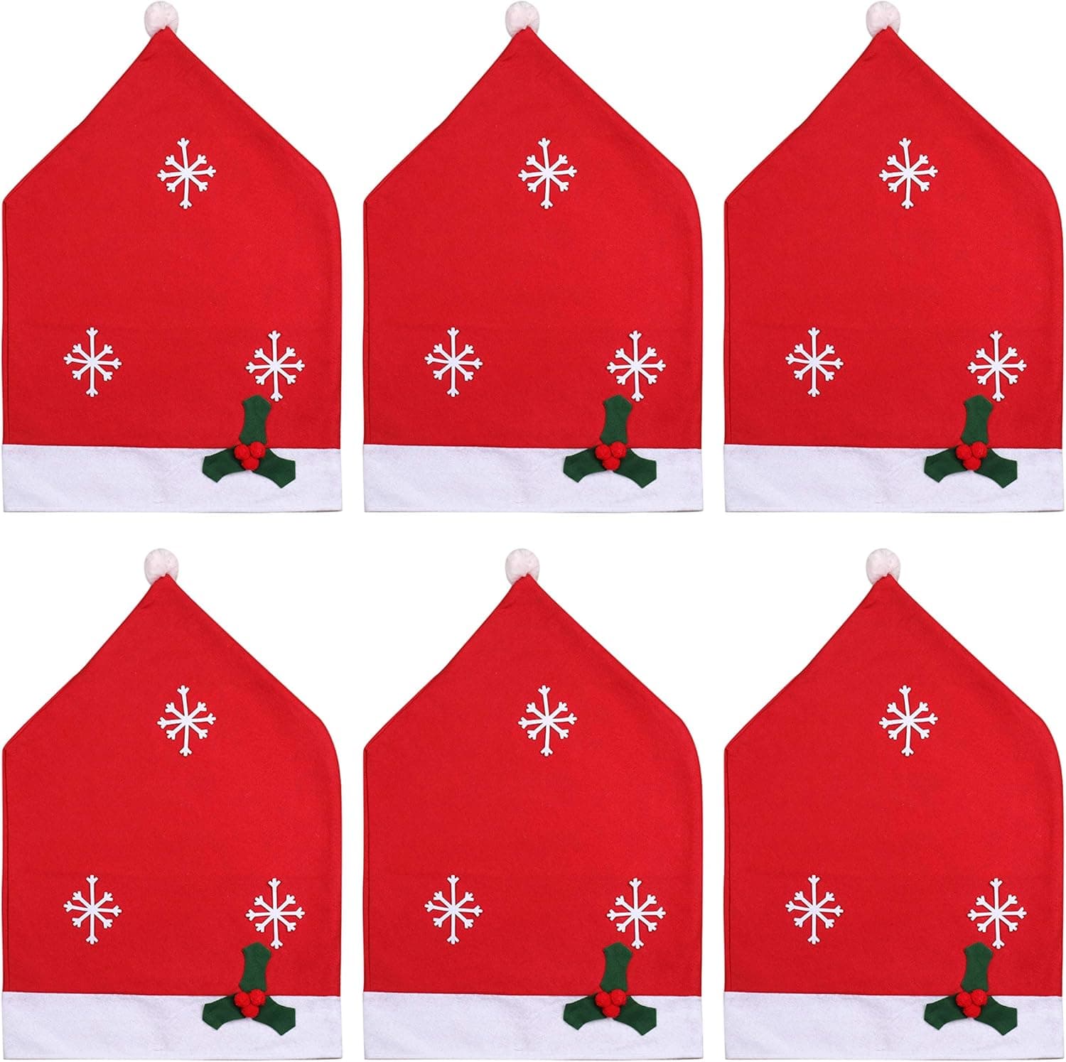 Cedilis 6 Pack Christmas Chair Covers, Santa Hat Chair Slipcovers Chair Back Covers for Christmas Banquet Decorations Holiday Festival Decor, Non-Woven Fabrics, Red