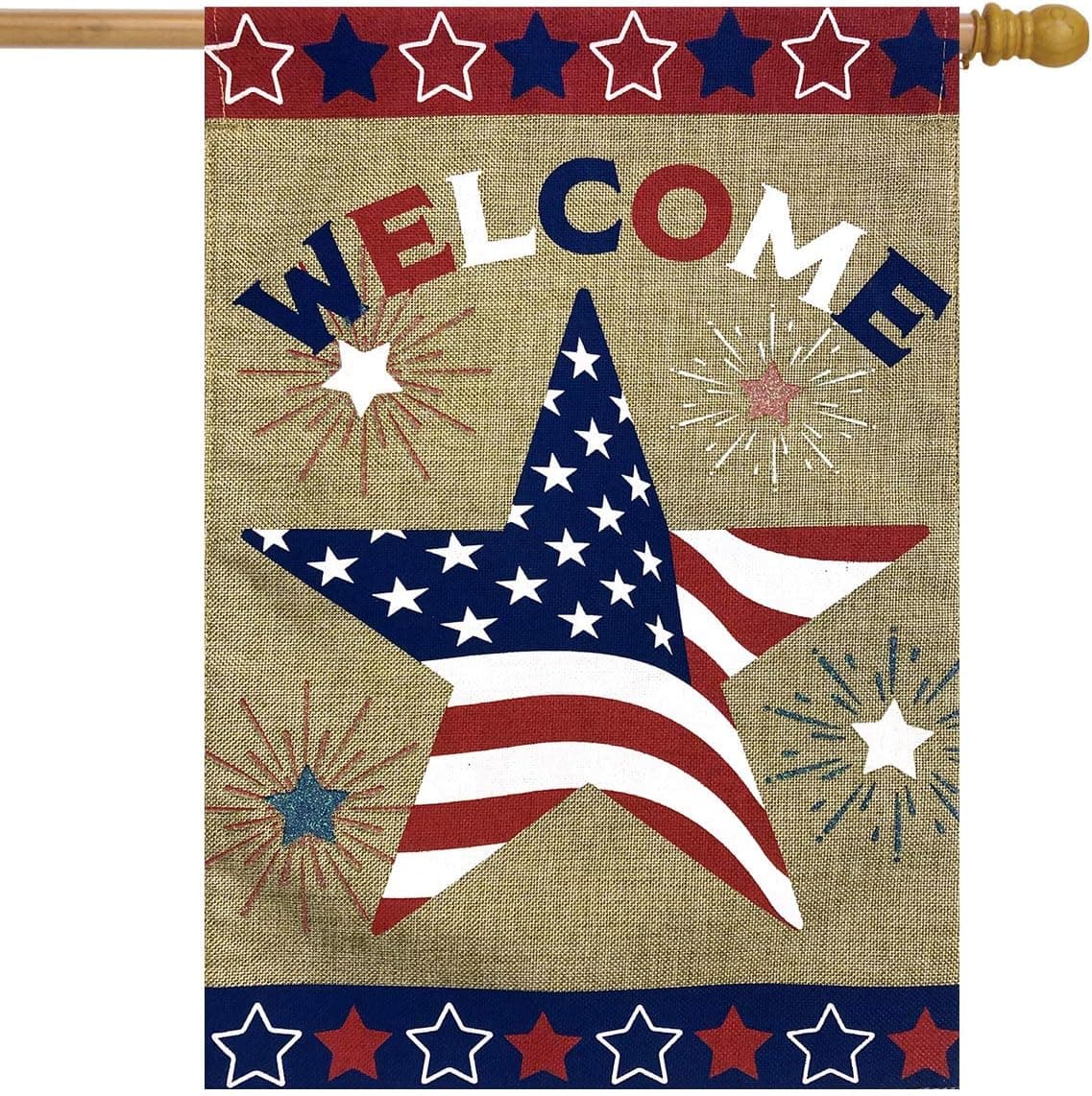 Briarwood Lane American Star Burlap House Flag Patriotic Welcome 28" x 40"