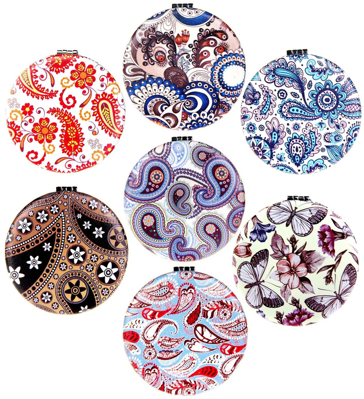 7pc Set Double Compact Cosmetic Makeup Round Pocket Purse Magnification Jewel Mirror (7-7pc)