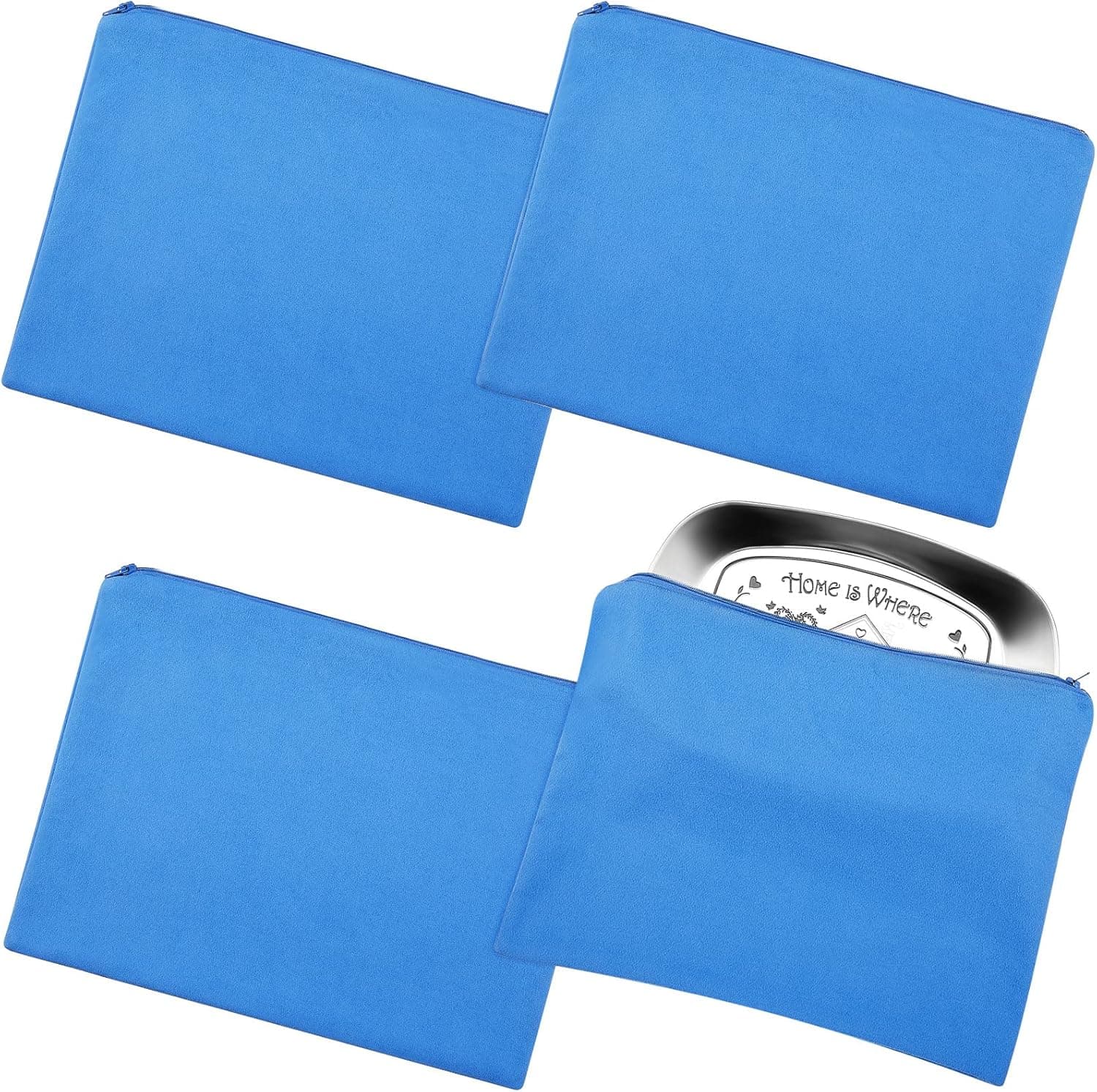 Saintrygo 4 Pieces Zippered Silver Storage Bags Anti Tarnish Bags Jewelry Storage Kit Silver Polishing Cloth Sterling Pouches for Home Kitchen Tableware Tools Supplies (5.9 x 5.9 Inch)