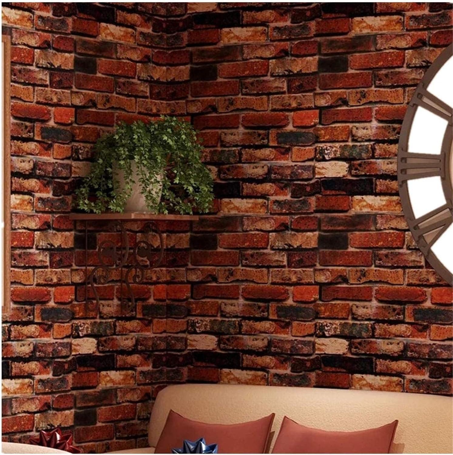 Yancorp 18" x 120" Brick Wallpaper Rust Red Peel and Stick Wallpaper Self Adhesive Fireplace Backdrop Kitchen Backsplash Wall Decor Stick on Wallpaper