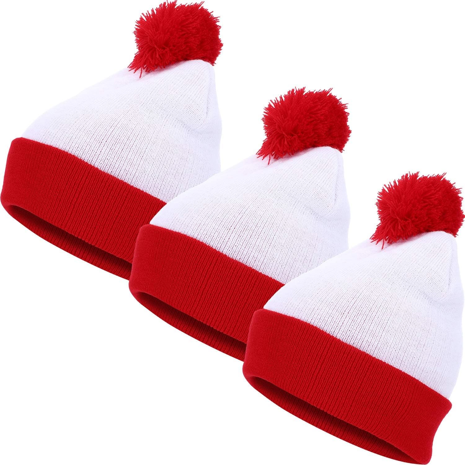 SATINIOR 3 Pieces Halloween Knit Hat Beanie Hat Pom Pom Knit Hat Red White Knitted Hat