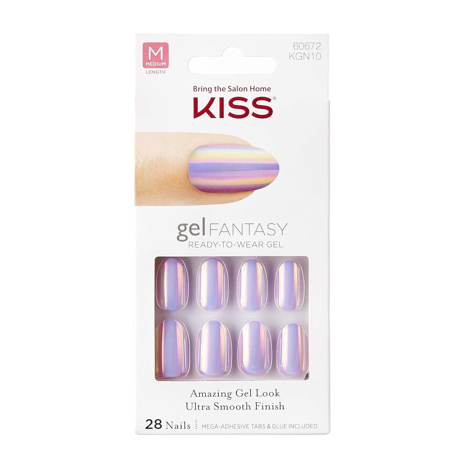 Kiss MEDIUM OVAL GEL FANTASY Nails"KGN10" (WHATEVA) w/Adhesive Tabs & Glue