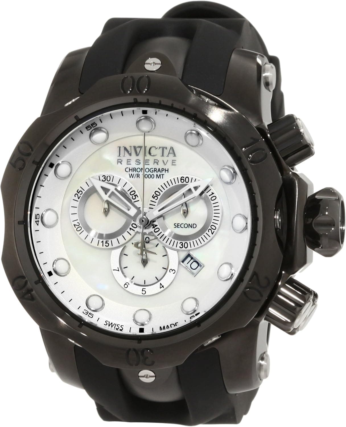 Invicta Men's 1219GMBBB Venom Reserve Ocean Quest Chronograph White Mother-Of-Pearl Black Polyurethane Watch