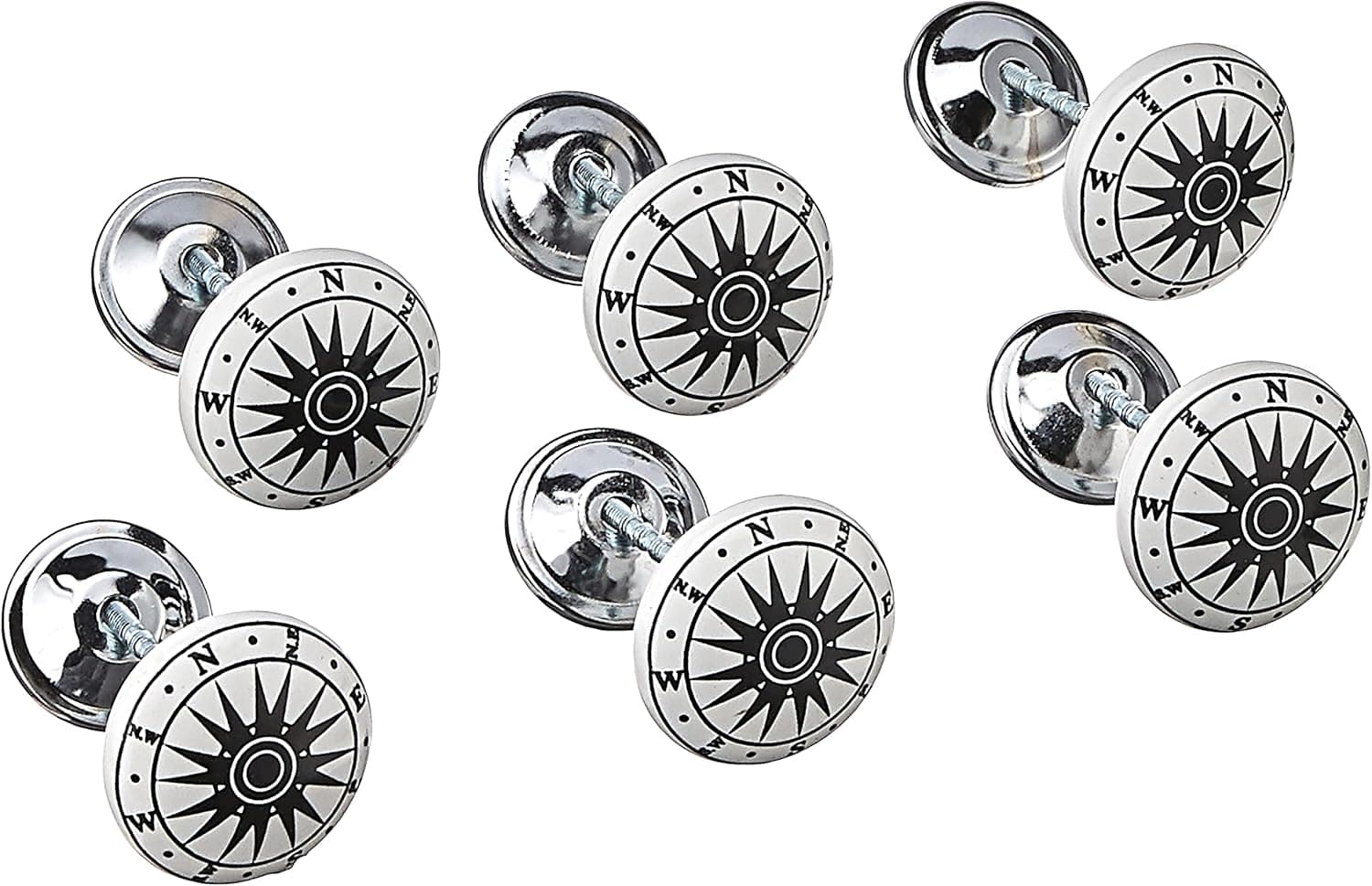 Dritz Home 47021A Ceramic Compass Knob, Black & White (6-Piece)