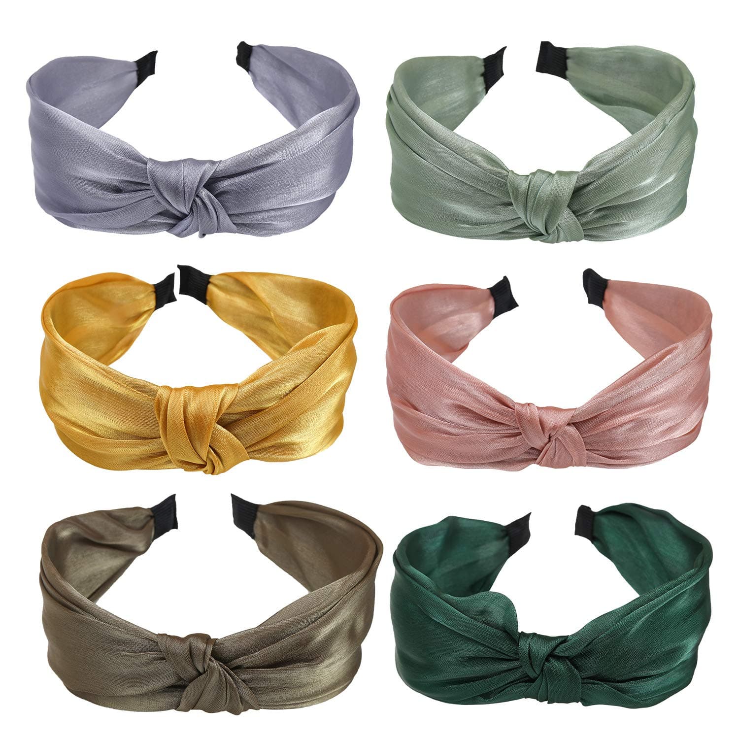 6 Pack Wide Headbands Knot Turban Hairband Elastic Plain Fashion Hair Accessories Vintage Hair Hoops Cross Knot Hair Band with Cloth Wrapped for Women Girls Teens Children