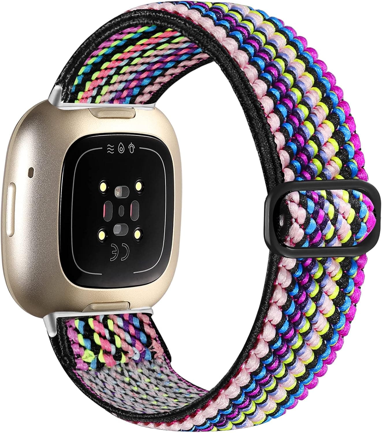 Witzon Compatible with Fitbit Sense Bands / Versa 3 Bands for Women Men, Adjustable Fabric Nylon Replacement Wristband Accessories, Breathable Elastic Sport Band for Versa 3 Smart Watch, Colorful Rope