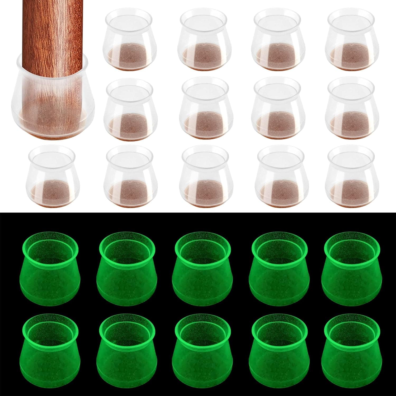 guyf Chair Leg Floor Protectors Clear Caps for Hardwood Floors 24pcs Round Silicone Covers to Scratches & Reduce Noise Felt Furniture Pads Free Moving Table Night Fluorescence Green, Large 113-157mm