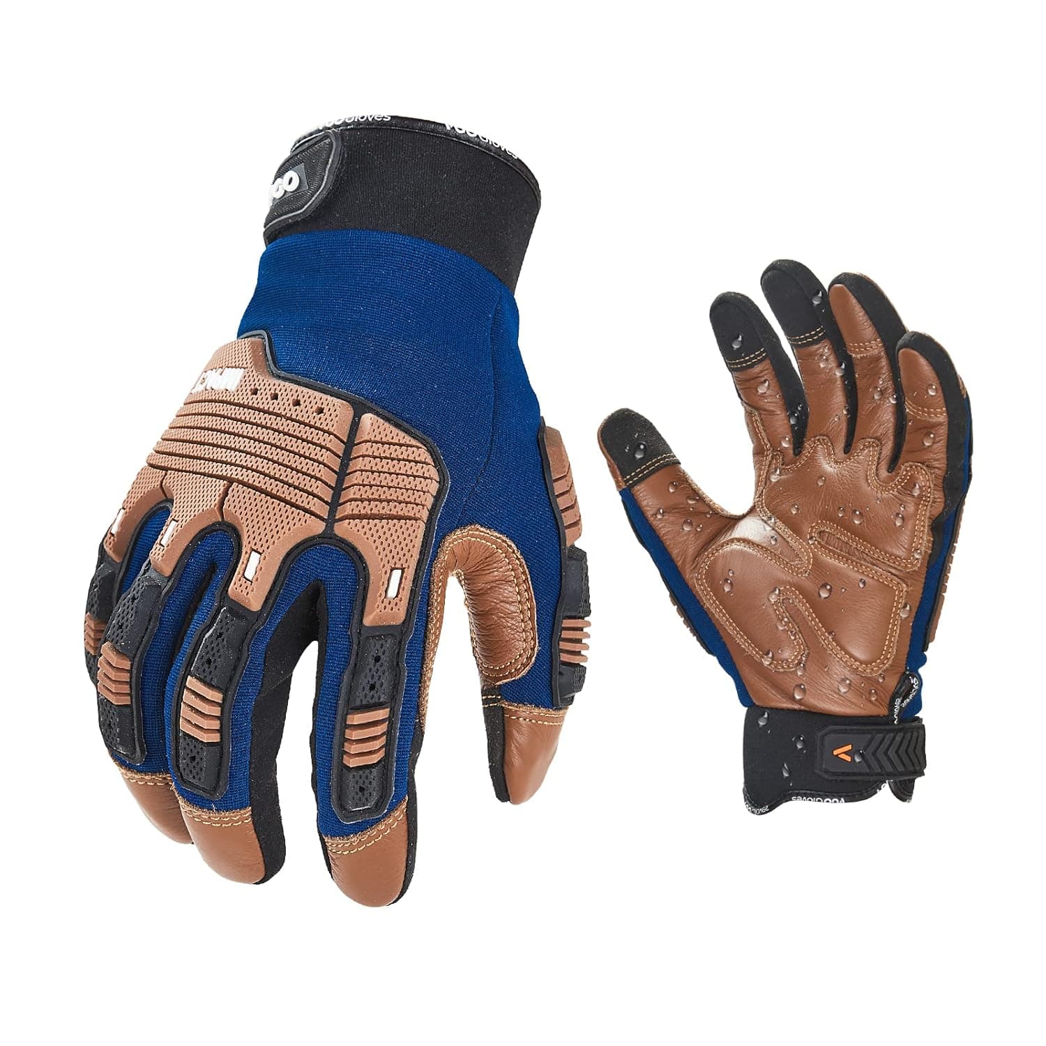 Vgo... 1Pair Safety Leather Work Gloves,Mechanics Gloves,Impact Gloves,Anti-Vibration Gloves,Rigger Gloves,Heavy Duty(Size M,Blue,CA7725IP)