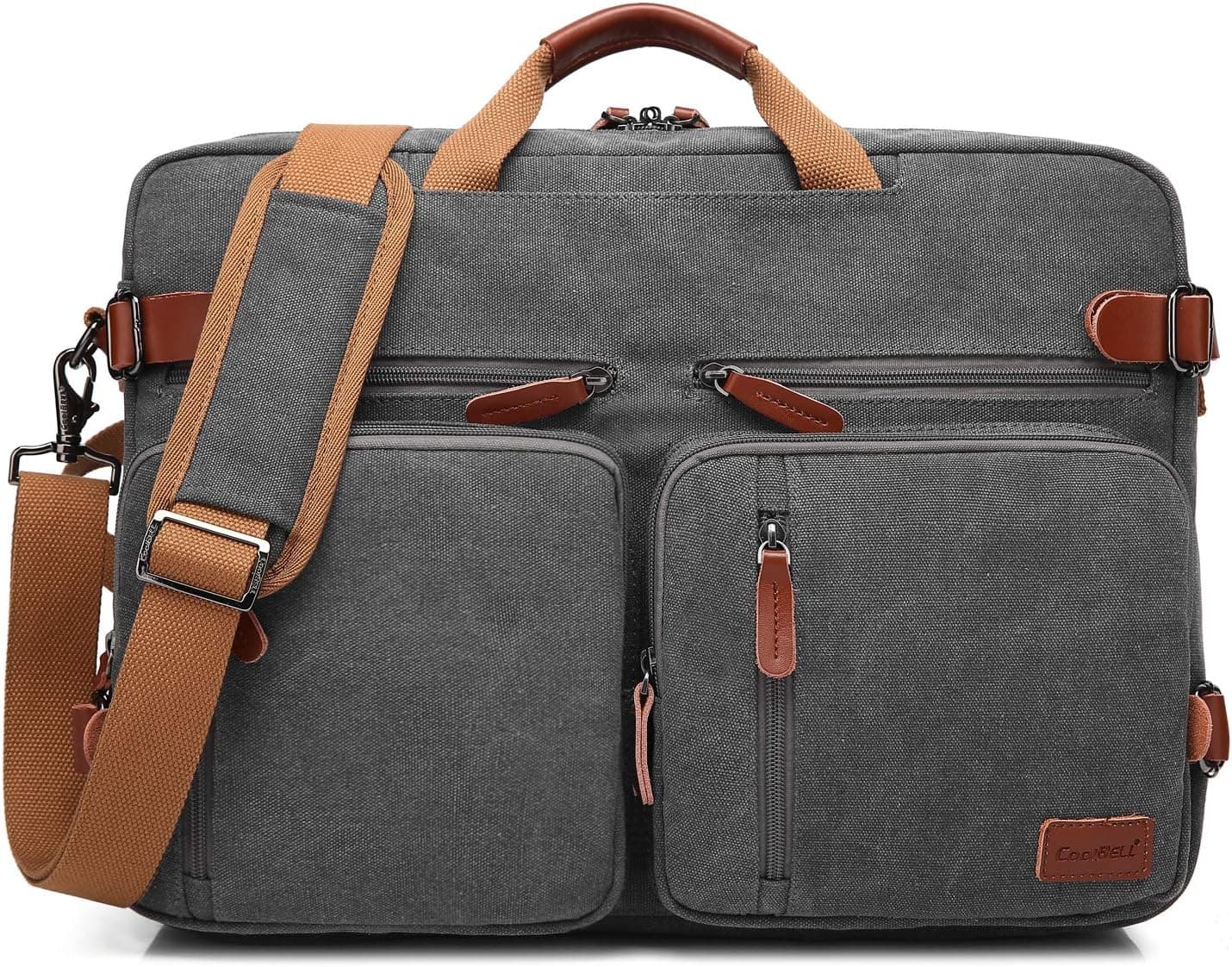 CoolBELL Convertible Backpack Messenger Bag Shoulder bag Laptop Case Handbag Business Briefcase Multi-functional Travel Rucksack Fits 15.6 Inch Laptop For Men/Women (Cancas Dark Grey)