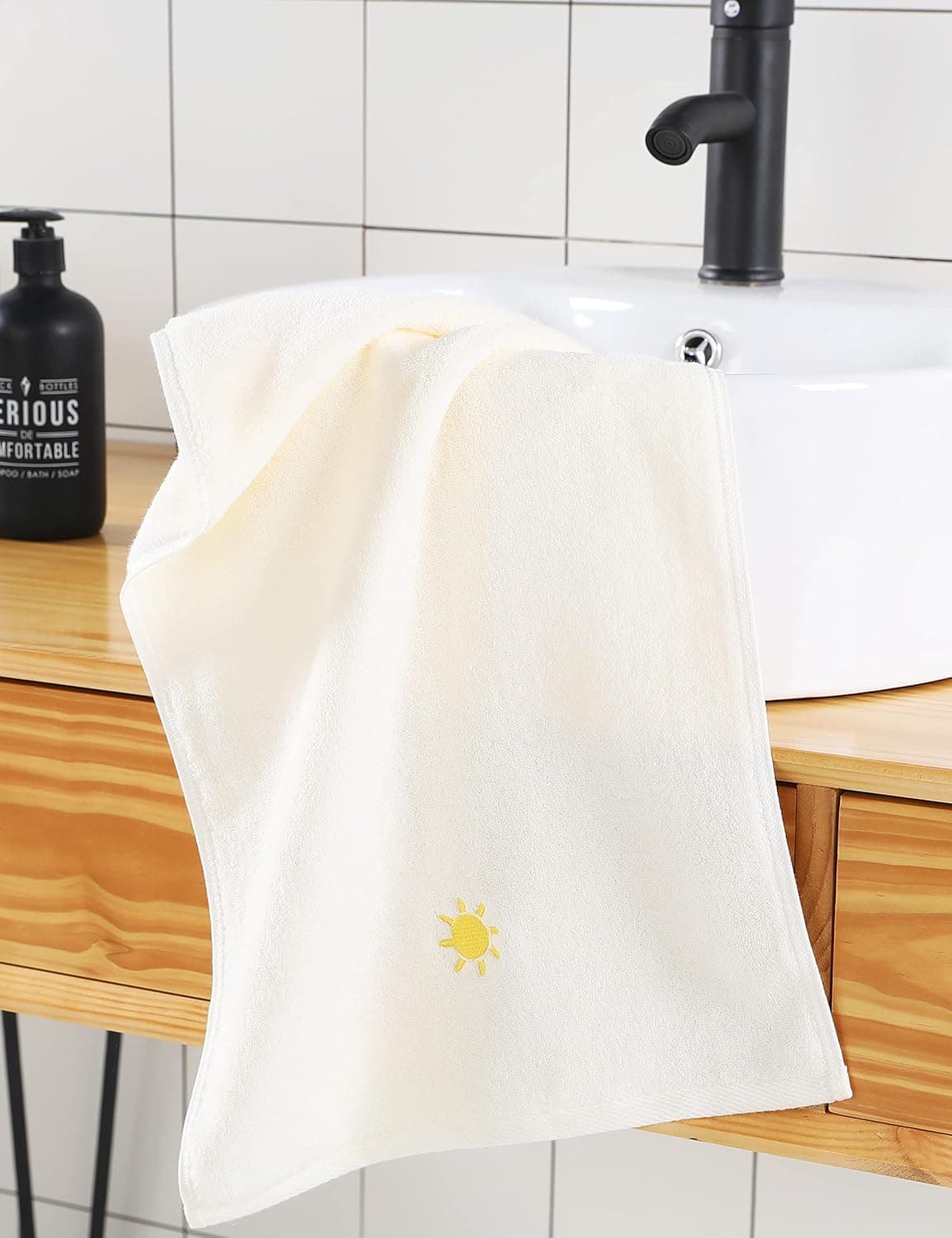 Leisofter Hand Towels for Bathroom(Beige,2-Pack, 13" x 29"), Embroidered Weather Pattern 100% Cotton Super Soft Highly Absorbent Hand Towels