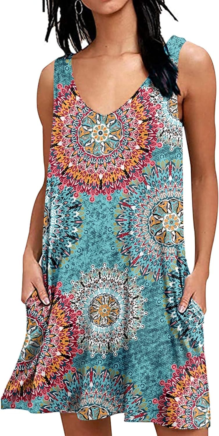 MISFAY Women's Summer Casual T Shirt Dresses Beach Cover up Plain Tank Dress with Pockets