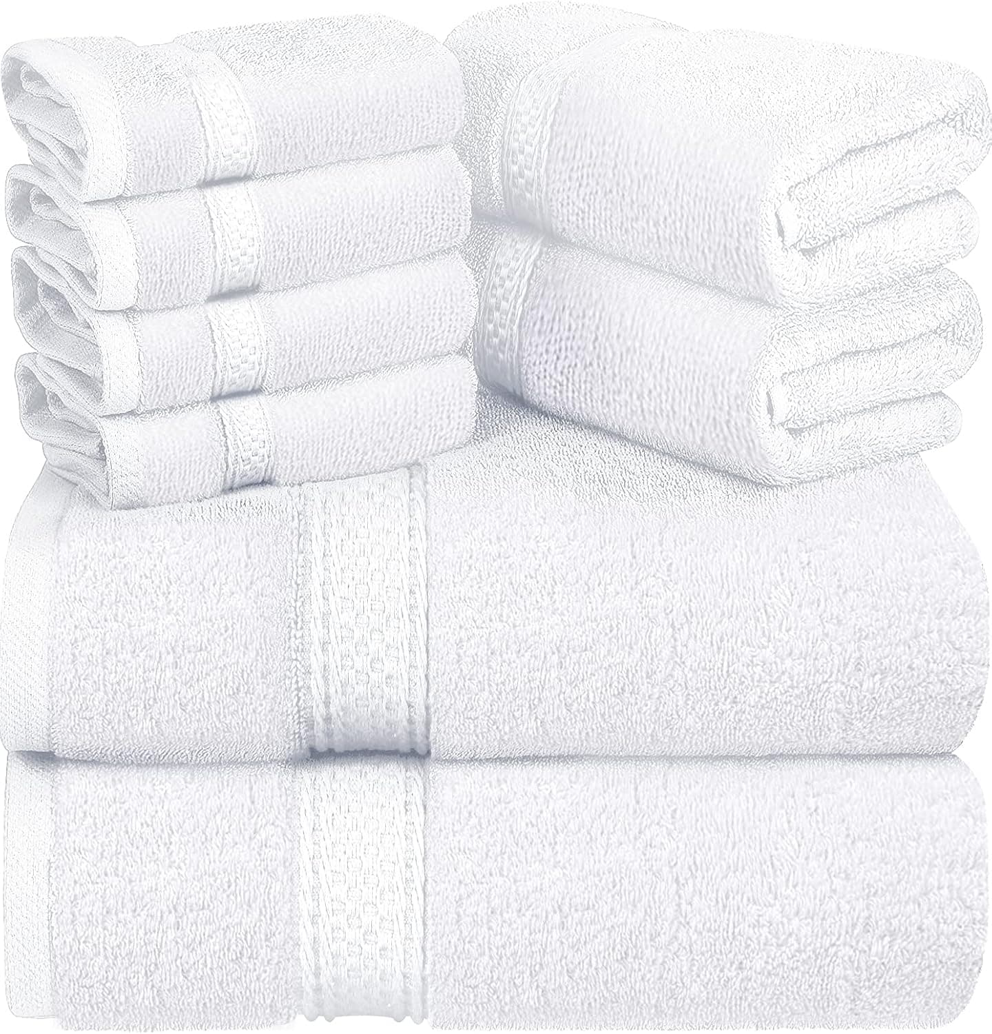 Asiatique Linen – Premium 650 GSM Luxury 8 Piece Bath Towels Set – 100% Ring Spun Cotton Towels for Bathroom – 2 Bath Towels, 2 Hand Towels, and 4 Washcloths – Ideal for Home, Spa & Hotel