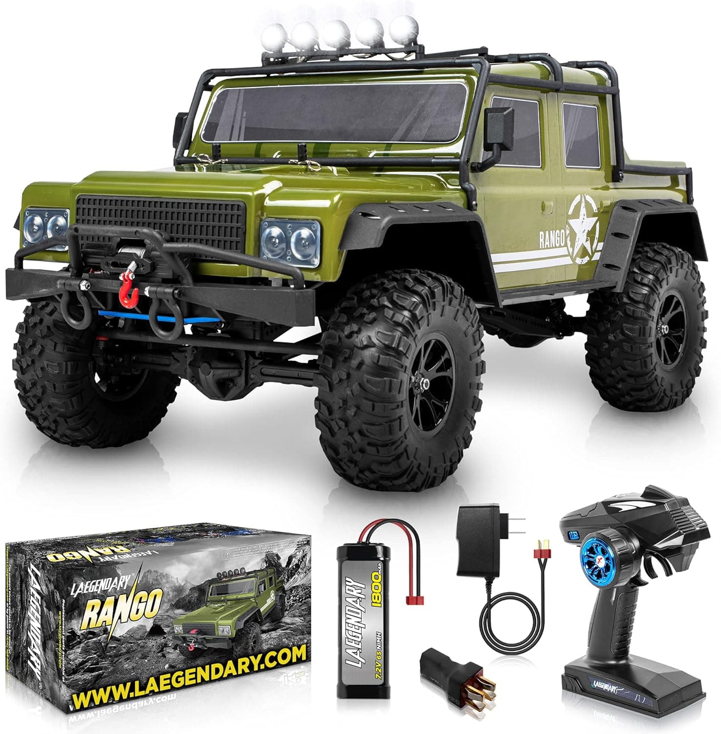 LAEGENDARY RC Crawler - 4x4 Offroad Crawler Remote Control Truck for Adults - RC Car, RC Rock Crawler, Fast Speed, Electric, Hobby Grade Car - 1:8 Scale, Brushed, Army Green